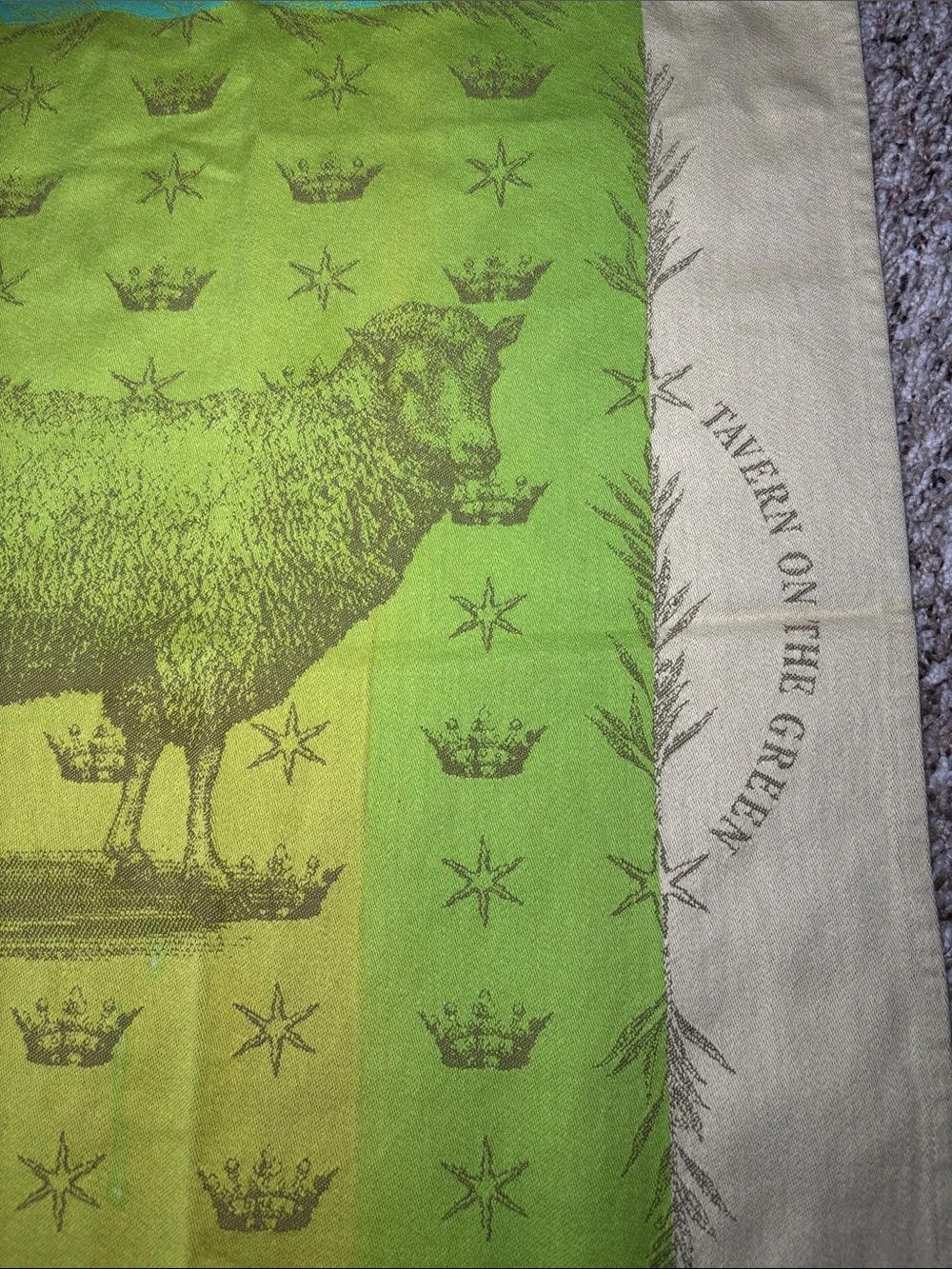 Tavern on the Green NYC French Jacquard Cotton Dish Towel Sheep Motif